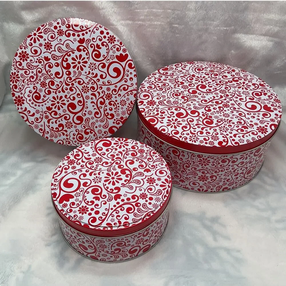 Red White Paisley Nesting Tins Set of 3